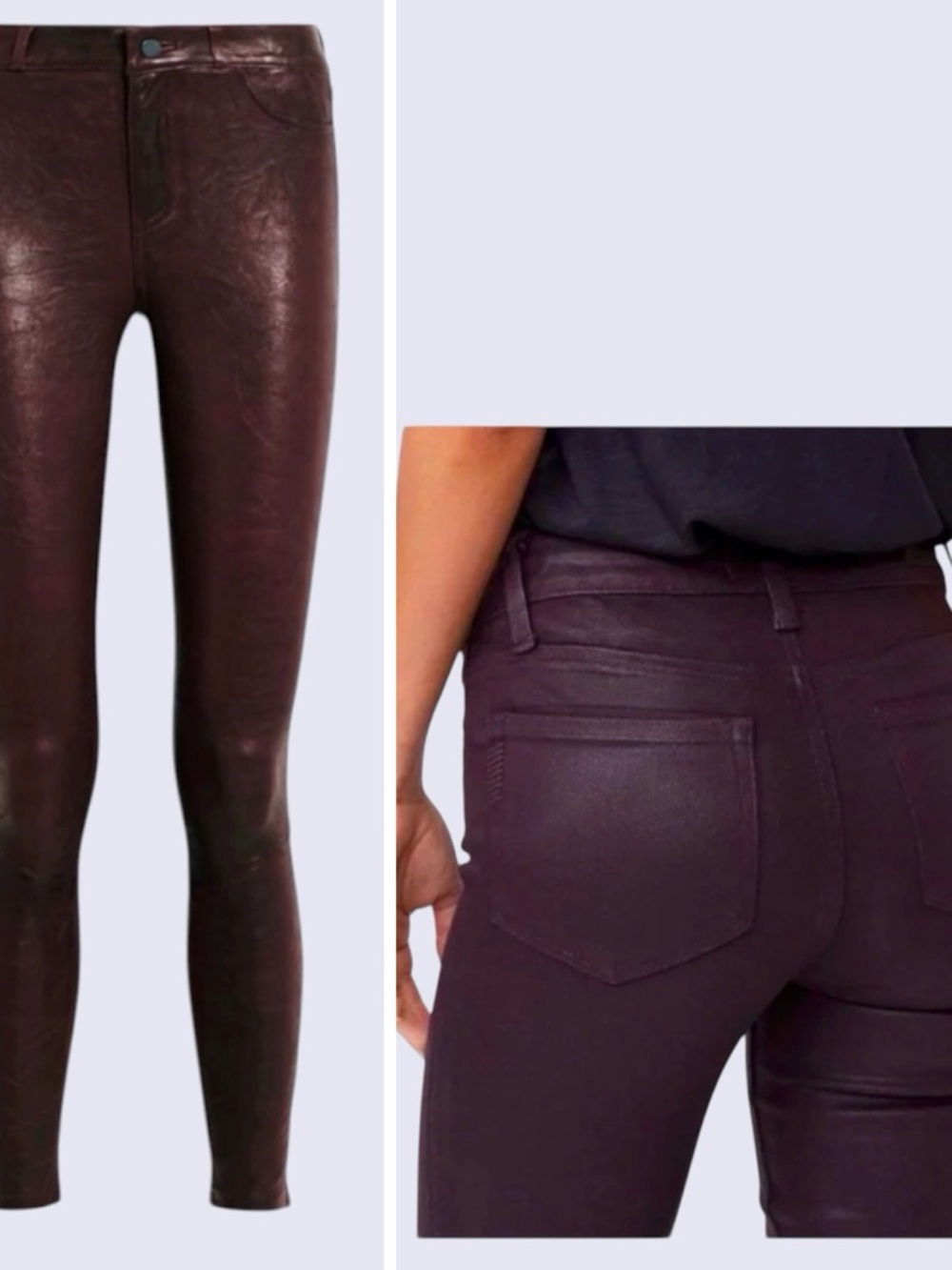 PAIGE Verdugo Coated Burgundy Plum Black Ultra Skinny Stretchy Jeans